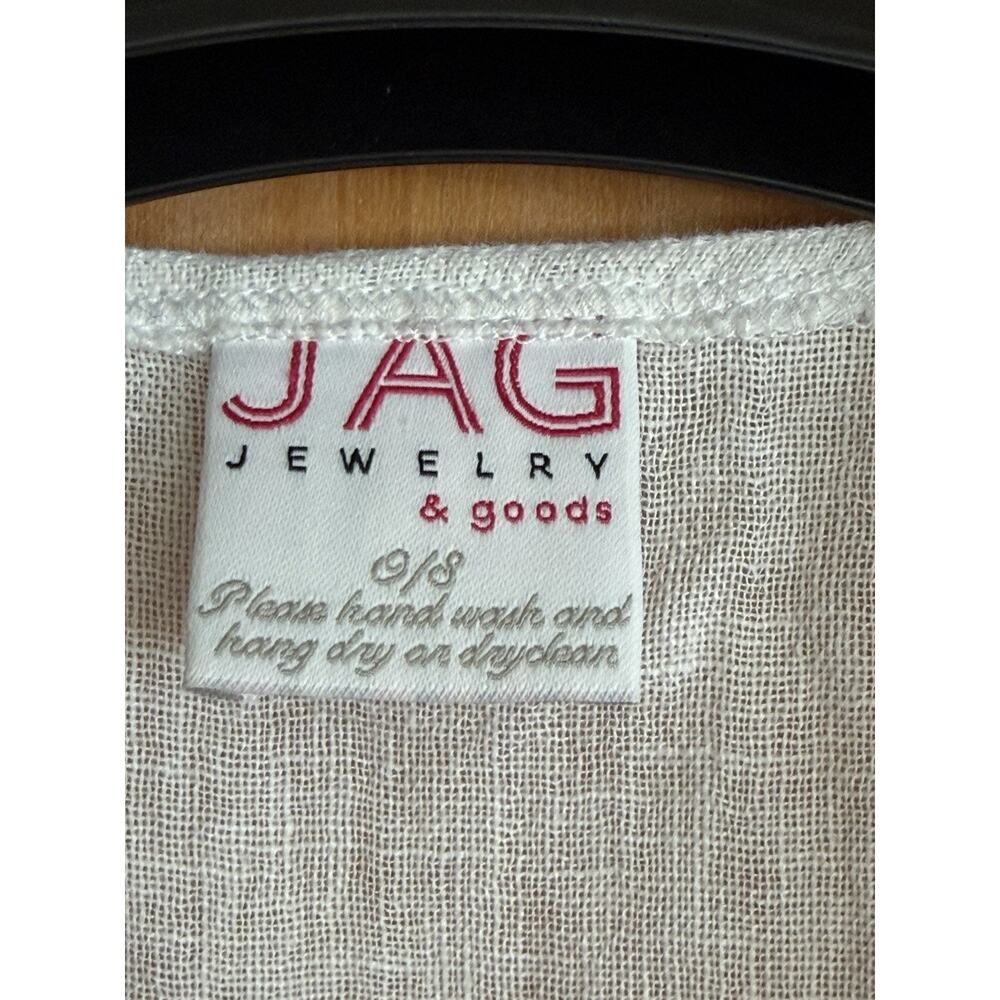 JAG White Linen One Size Short Sleeve Top Raw Edge - Picture 2 of 3